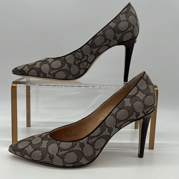 Coach Skyler Monogram Jacquard Pumps Oak Maple - Picture 3 of 15